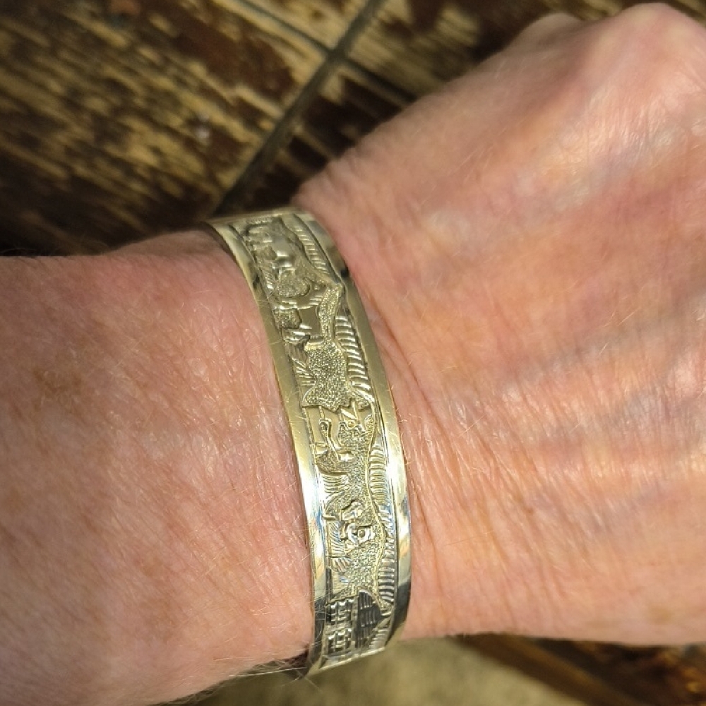 Vintage Navajo Storytelling Bracelet Sterling Silver Signed SC